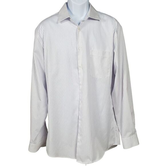 Pronto Uomo Dress Shirt 17 36/37 Button Up Long Sleeve Purple Stripes Office - Picture 1 of 9